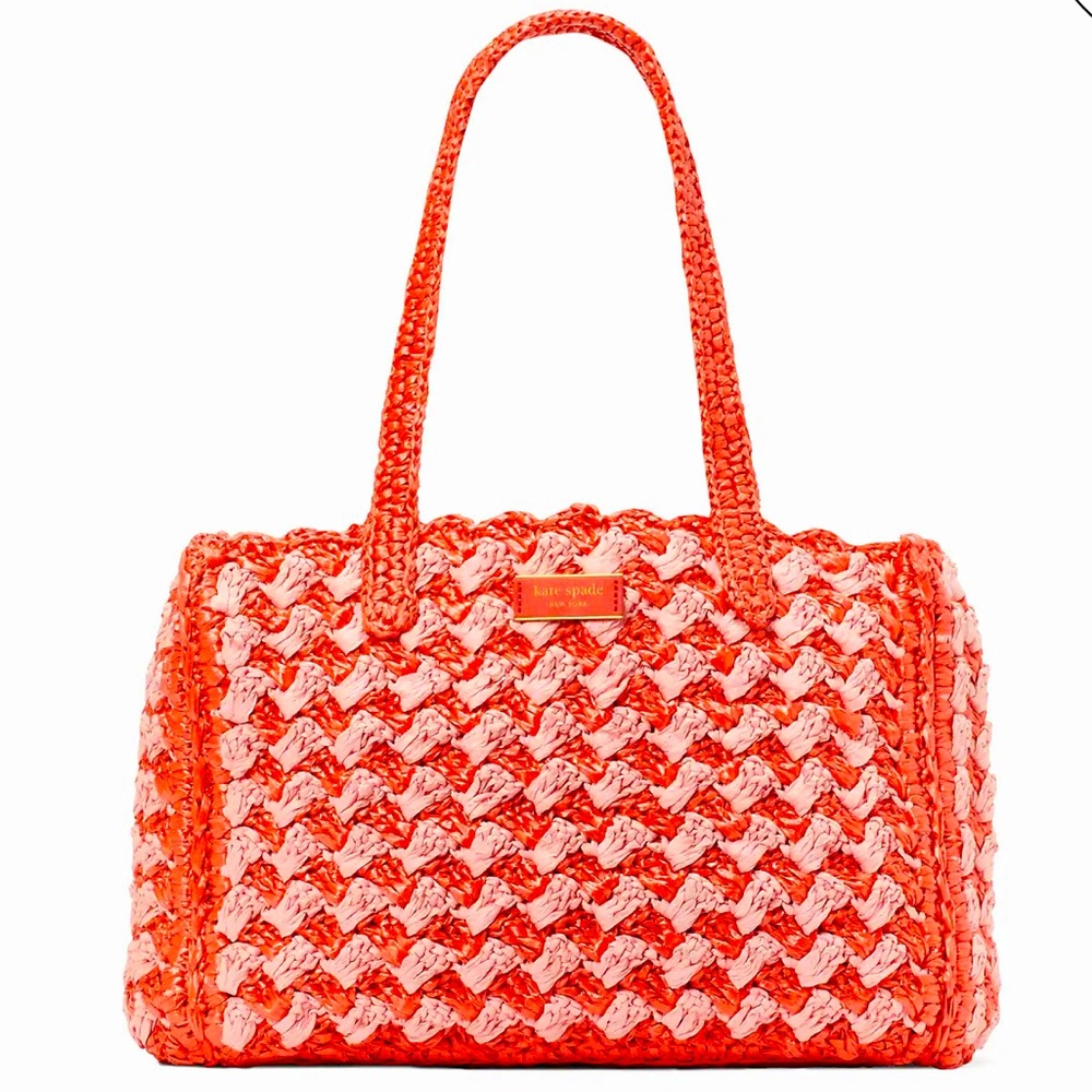 Kate Spade High Tide Striped Crochet Raffia Medium Tote